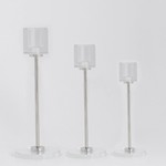 S/3 CANDLE HOLDER WITH METALLIC BASE SILVER 7x25cm / 7x20cm / 7x15cm
