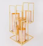 CANDLE HOLDER WITH AMBER GLASS, METAL, GOLD, 4  POSITIONS, 20x21x42cm