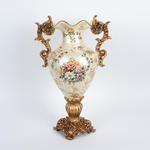 VASE, PORCELAIN& POLYRESIN, GOLD WITH FLOWERS, 34x22x50cm