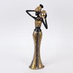 DECORATIVE SCULPTURE, FEMALE WITH AN AMPHORA, POLYRESIN,BLACK-GOLD-SILVER, 13x7.5x39.5cm
