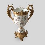 VASE, PORCELAIN & POLYRESIN, WHITE-GOLD WITH FLOWERS, 32.5x21.5x47cm