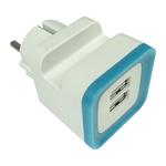 ADAPTOR FROM SCHUKO TO 2 USB 5V DC 2,4A BLUE