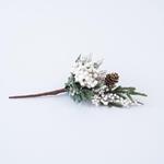PICK WITH LEAVES PINE CONE AND WHITE DECORATIVES, 25cm