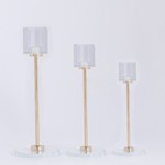 S/3 CANDLE HOLDER WITH METALLIC BASE GOLD 7x25cm / 7x20cm / 7x15cm