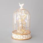 GLASS BIRDCAGE CLOCHE, WITH BIRD AND PEARL TREE, 12 LED, 14,6x24cm