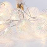 LINE, 10 LED 5mm, WITH TRANSPARENT IRIDESCENT RELIEF BALLS, BATTERY BOX 2xAA, TRANSPARENT PVC WIRE, WARM WHITE LED, PER 15cm, LEAD WIRE 30cm, IP20