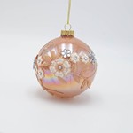 GLASS BALL, WARM PINK WITH EMBROIDERY, SET 4PCS, 10cm