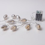 LINE, 20 LED 5mm, SILVER PINECONE, BATTERY BOX 3xAA, TIMER, TRANSPARENT PVC WIRE, WARM WHITE LED PER 15cm, LEAD WIRE 30cm, IP20