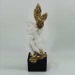 TABLE DECORATION SCULPTURE, WOMAN WITH FLOWERS, WHITE & GOLD, 10.5x9x28.5cm