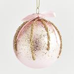 GLASS BALL, PINK COLOR WITH DESIGN AND BOW , SET 4PCS, 8cm