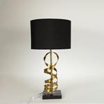 TABLE LAMP, WITH  LINEN  SHADE, METAL, GOLD-BLACK, 60x32cm