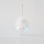 GLASS TRANSPARENT BALL, RELIEF WITH FEATHERS, SET 4PCS, 8cm