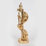DECORATIVE SCULPTURE, PEOPLE ON STAIRCASE, GOLD, 9.5x9.5x30.5cm