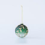 GLASS BALL, GREEN WITH GOLD LEAVES, SET 4PCS, 8cm