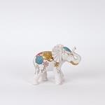 TABLE DECORATION, ELEPHANT,POLYRESIN,  WHITE WITH FLOWERS, 15x6.5x12cm