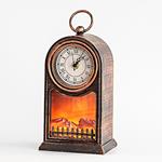PLASTIC BLACK FIREPLACE CLOCK, VINTAGE COPPER COLOR, 3 LED, BATTERY OPERATED, TIMER, WITH FLAME EFFECT, 15x12x27,5cm