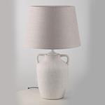 TABLE LAMP, WITH  LINEN  SHADE, CERAMIC, ECRU-WHITE,  19.5x19.5x32cm