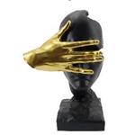 TABLE  DECORATION, "FACE- HAND", POLYRESIN,  BLACK-GOLD, 18x14,8x28.3cm