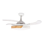 DECORATIVE FAN WHITE WITH RETRACTABLE BLADES,BLUETOOTH SPEAKER,LED LIGHT AND REMOTE CONTROL 40W DC MOTOR