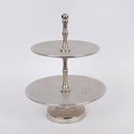 CAKE STAND, 2 TIERS, METAL , SILVER,  PLATE1:22,PLATE2:27,34cm