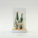GLASS LIGHTED DECORATIVE, WITH DEER AND TREES INSIDE, 11,5x11,5x18,5cm
