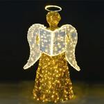 PROFESSIONAL DESIGN 3D, ANGEL WITH BOOK, YELLOW AND WHITE LED ROPE LIGHT, IP44