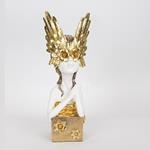 DECORATIVE SCULPTURE, RESIN, FEMALE WITH MASK, GOLD-WHITE, 14.5x14x41cm