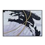 CANVAS  PAINTING, ABSTRACT ART, WHITE-BLACK-GREY-GOLD, 120x80x3.5cm