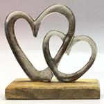 TABLE  DECORATION, HEARTS,  WOOD-NICKEL, SILVER-NATURAL, 18x5x18cm