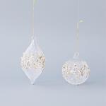 GLASS ORNAMENT, TRANSPARENT, WITH CHAMPAGNE GLITTER, BEADS AND SEQUINS, 2 SHAPES, SET 4PCS, 8 AND 13cm