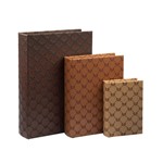 S/3 ΚΟΥΤΙΑ ΒΙΒΛΙΑ MDF - PU ΚΑΦΕ - ΤΕΡΑΚΟΤΑ - ΜΠΕΖ 21x6x30cm / 17x4.5x23cm / 11x3x16cm