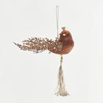 VELVET HANGING BIRD, DARK BROWN, 17x15cm