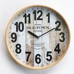 WALL CLOCK  WITH  GLASS, WOODEN  FRAME"OLD TOWN, WHITE-BLACK- NATURAL, 32x4.5x32cm