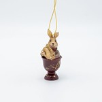 POLYRESIN HANGING ORNAMENT, RABBIT IN TEA CUP, VINTAGE, 6x8.5cm