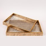 S/2 TRAY PS & GLASS BROWN 40x30x4.5cm / 35x25x4.5cm