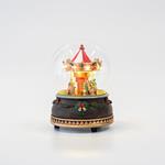 CAROUSEL IN GLASS DOME, BATTERY OPERATED, LED, WITH MUSIC AND MOVEMENT, 12x12x16cm