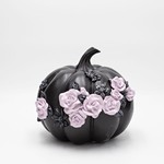 POLYRESIN PUMPKIN, BLACK, WITH PINK ROSES, HALLOWEEN, 21x21.5x18.8cm