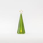 LIGHTED GLASS TREE, GREEN, WITH TOP TREE, BATTERY OPERATED, 8x23,5cm