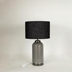 TABLE LAMP, WITH  LINEN  SHADE, METAL-GLASS, SILVER- BLACK, 53x30cm