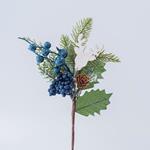 PICK WITH LEAVES PINE CONE REINDEER AND BLUE DECORATIVES, 34cm