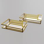 S/2 TRAY, METAL, WITH MIRROR, GOLD L:D35x25x5, S:D30.5x20.5x5cm