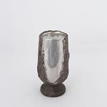 CANDLE HOLDER, CERAMIC, BROWN & SILVER,10x10x20cm