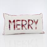 PILLOW WHITE, WITH RED CHECKED "MERRY", 69x35cm
