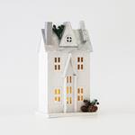 LIGHTED WOODEN HOUSE, WHITE-GREY, 3 LED 5mm, BATTERY BOX 2AA, WARM WHITE , 17x11x31cm, IP20