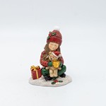 POLYRESIN DECORATIVE, GIRL WITH BEAR, RED, 7.5x9cm