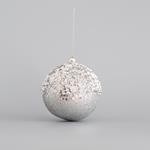 PLASTIC BALL, SILVER WITH GLITTER AND BEADS, SET 4 PCS, 10cm