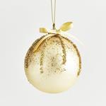 GLASS BALL, GOLD COLOR WITH DESIGN AND BOW , SET 4PCS, 8cm