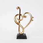 DECORATIVE SCULPTURE, HEART WITH MUSICAL NOTE, GOLD & BLACK, 16x7x25.5cm