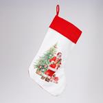 SOCK WITH SANTA AND TREE, WHITE, 28x43cm