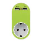 ADAPTOR SCHUKO WITH 2 USB GREEN SHUTTER PROTECTION